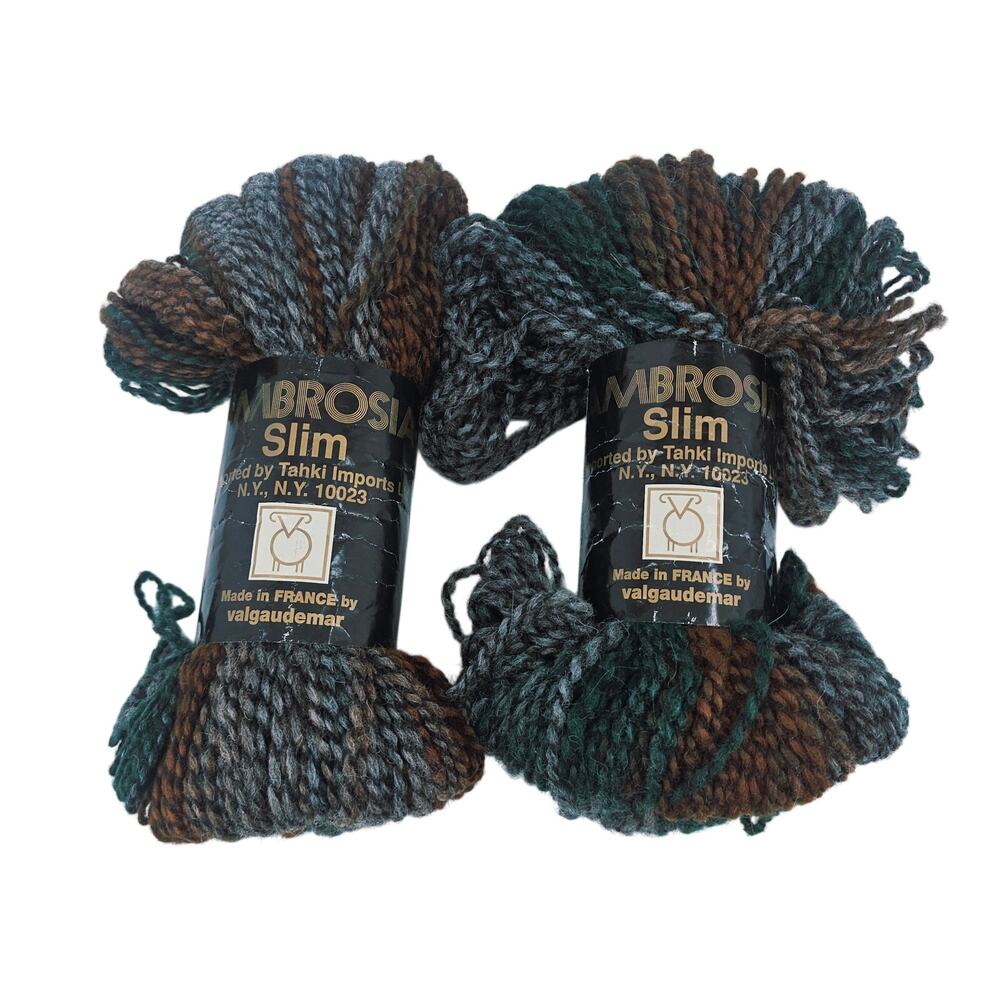2 Tahki Imports Ambrosia Slim yarn #662 dark green brown Pure New Wool France